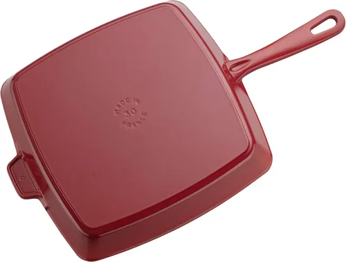 Vista 8 de Staub Sartén cuadrada de hierro fundido de 12 pulgadas, cereza, fabricada en Francia