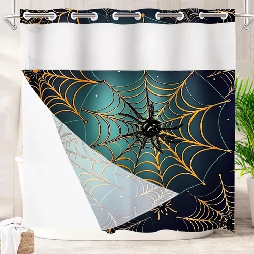 Vista 84 de Batmerry Maritime Nautical Hookless Shower Curtain with Snap in Liner Set, Anchors Ship Wheel Bath Curtain Magnetic Hem Quick-Drying Waterproof