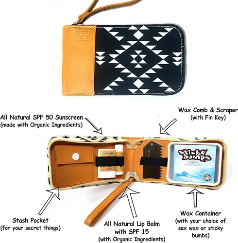 Vista 3 de Regalo de surfista y accesorio de surf con elegante bolsa de lona con cremallera, soporte para cera de surf, bucles elásticos para protector solar