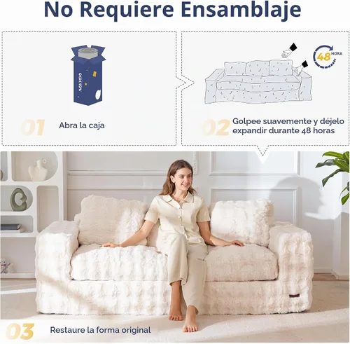 Vista 8 de MAXYOYO Sofá de 3 Plazas sin Estructura, Sofá Moderno Acolchado para Sala de Estar, Sillón Suave Tipo Puf de Espuma de Alta Densidad con Almohadas