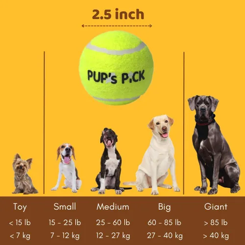 Vista 5 de Pup's Pick Pelotas de tenis Squeaky – Pelotas divertidas para perros de 2.5 pulgadas para buscar, paquete de 12 en colores brillantes