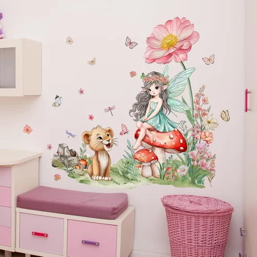 Vista 3 de 2 hojas de calcomanías de pared de hadas para dormitorio de niñas, murales de pared de flores, vinilo para despegar y pegar, calcomanías de pared