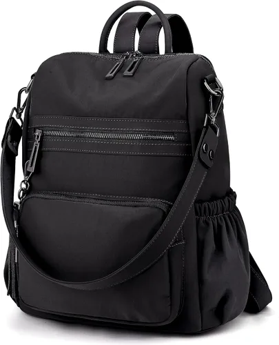 Vista 6 de UTO Mochila de cuero vegano para mujer, diseño de moda, convertible con borla, para viajes, con borla