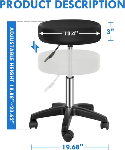 Vista 3 de SUPER DEAL Taburetes giratorios sillas giratorias masaje facial spa salón bar taburete ajustable hidráulica silla rodante, color negro