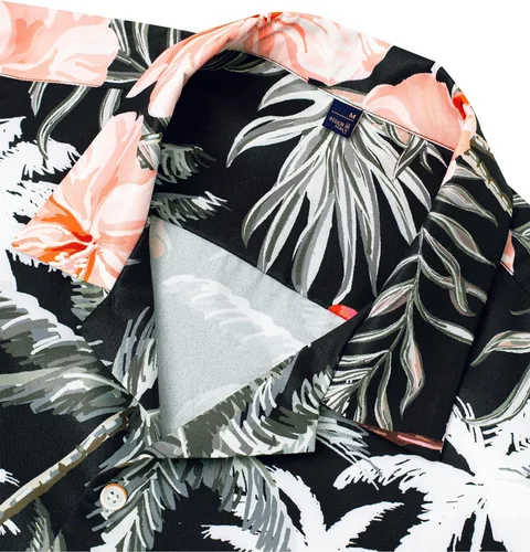Vista 3 de J.Ver Camisas hawaianas de flamenco para hombre, camisa floral de manga corta, camisa tropical casual con botones, camiseta de playa para vacaciones