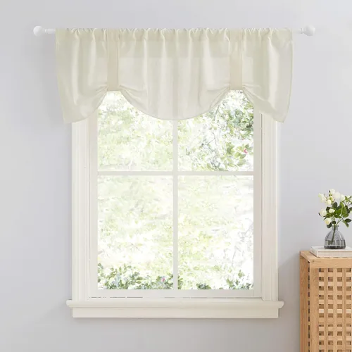 Vista 10 de NICETOWN Cenefa con textura de lino para ventana de cocina y sala de estar, filtrado de luz, estilo campestre bohemio, con bolsillo para barra, 2