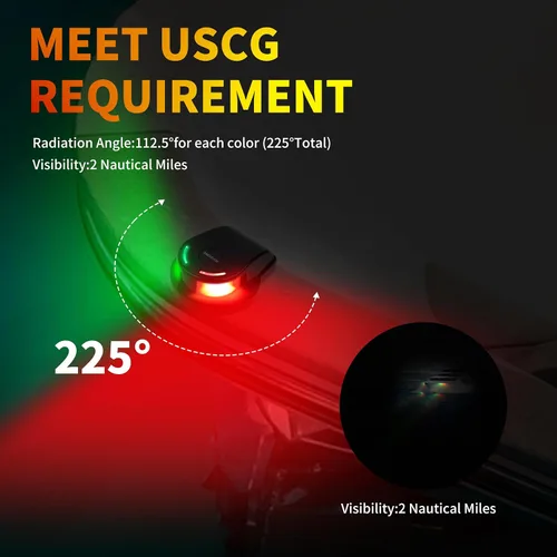Vista 3 de RVZONE Luces de Navegación para Barcos, Iluminación de Navegación para Barcos LED IP67 Impermeables Rojas y Verdes Luces LED Marinas de Proa Negro