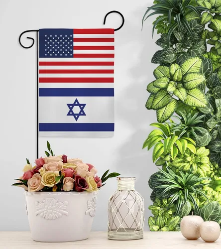 Vista 9 de Bandera israelí estadounidense de bandera de Israel, 2 piezas de pancartas de pared para habitación, patio, césped, jardín, tapiz interior al aire