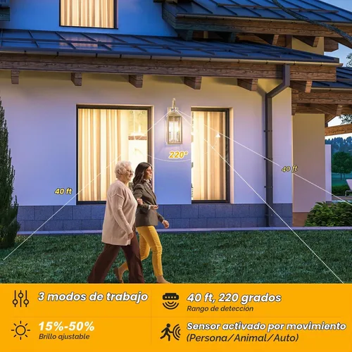 Vista 3 de Luz de exterior con sensor de movimiento dorada de 20 pulgadas, gran lámpara de iluminación al aire libre del atardecer al amanecer, lámpara