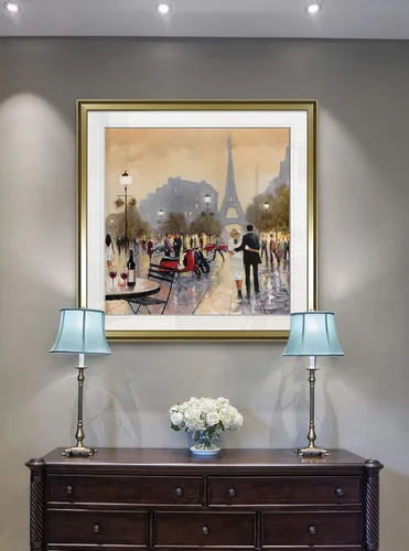 Vista 5 de Renditions Gallery París Crepúsculo Pintura Torre Eiffel Decoración de Pared Arte Romántico Paisaje urbano Arte enmarcado fino Giclée impresiones
