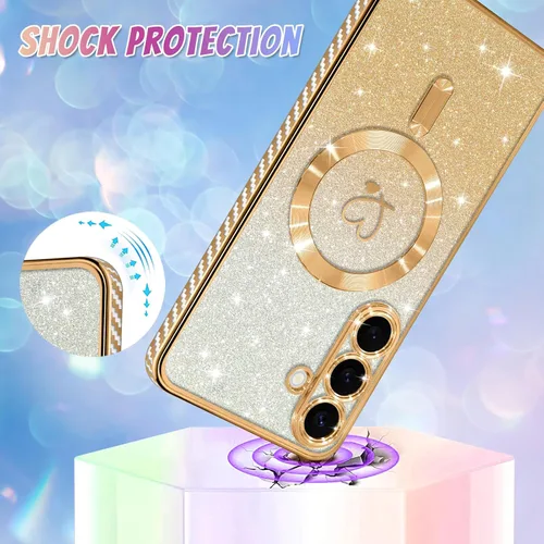 Vista 630 de Bonoma - Funda compatible con Samsung Galaxy S21 Plus, diseño de corazón con purpurina, color rosa Support for MagSafe, Plating Magnetic Case TPU