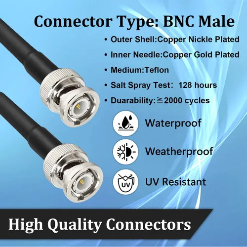Vista 2 de MOOKEERF Cable BNC de 1 pie, paquete de 2 unidades de baja pérdida KMR240 BNC macho a macho cable coaxial de 50 ohmios para radioaficionado
