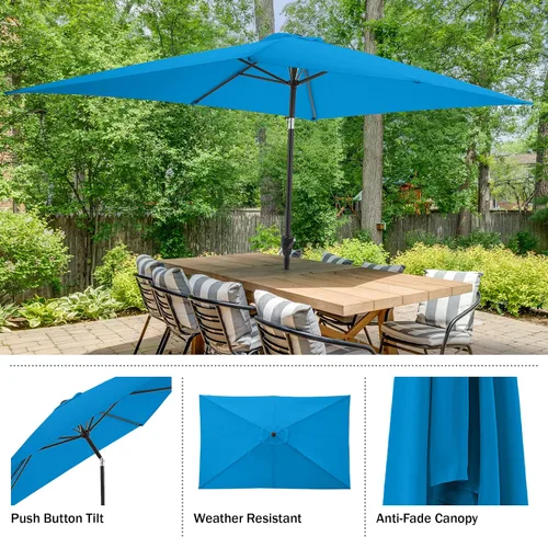 Vista 3 de Rectangular Patio Umbrella - 10ft Easy Crank Sun Shade with Push Button Tilt for Outdoor Furniture, Deck, Yard, or Pool by Pure Garden