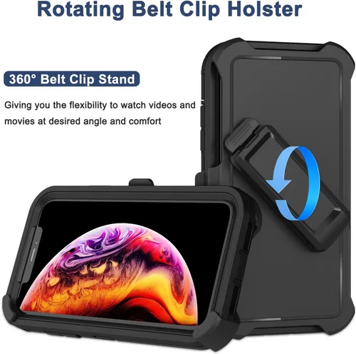 Vista 2 de Funda para iPhone X, iPhone Xs con funda de clip para cinturón, 2 protectores de pantalla, grado militar, a prueba de golpes, resistente, a prueba