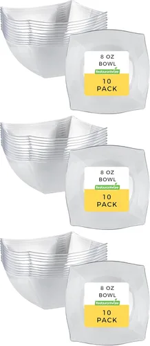 Vista 22 de Restaurantware Moderna - Cuencos de plástico de lujo de 8 onzas, 10 cuencos cuadrados desechables para ensalada, duraderos y resistentes