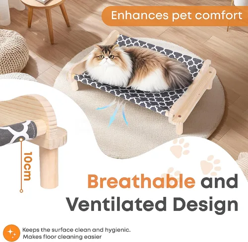Vista 4 de Cama elevada de madera para gatos – 24 x 15.7 x 5.9 pulgadas, hamaca transpirable para mascotas para uso en interiores y exteriores, tumbona elevada