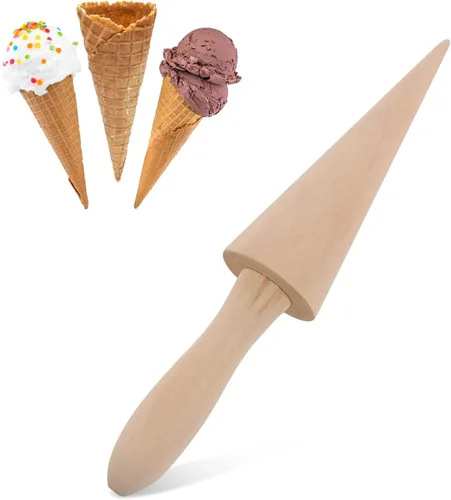 Vista 9 de Molde de cono de helado, molde de madera reutilizable para cuernos de crema de 9.1 pulgadas, rodillo de pizza para gofres para cocina, cocinar