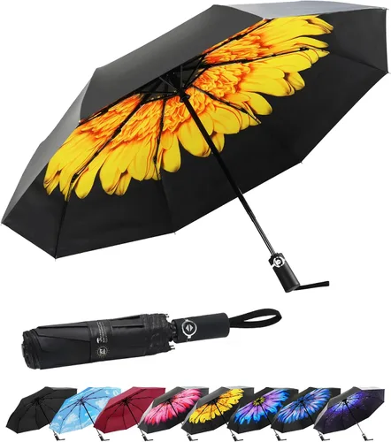 Vista 8 de SY COMPACT - Paraguas de viaje automático resistente al viento - Tienda de fábrica Purple Flower