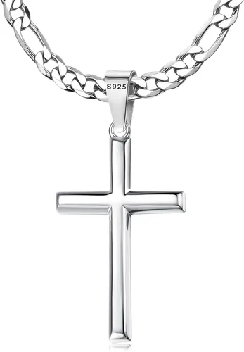 Vista 8 de MILACOLATO 925 Sterling Silver Cross Necklace for Men Women 16-30 Inches Cruz de bisel plateado