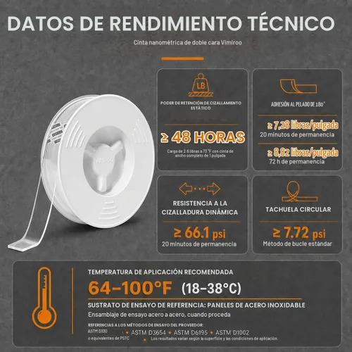 Vista 5 de vimiroo Cinta de Doble Cara Resistente, 16.4 pies Cinta Nano Extra Grande Transparente, Cinta Adhesiva de Dos Caras Extraíble Sin Deja Huellas