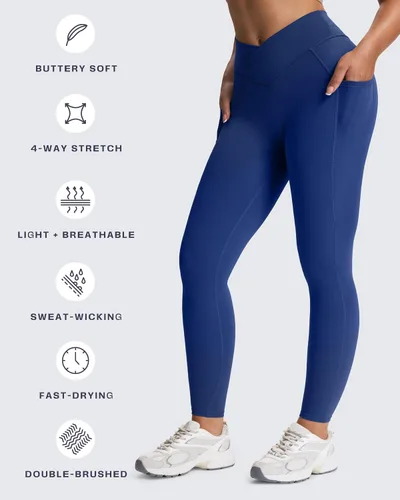 Vista 65 de Aoxjox Trinity - Pantalones de yoga de cintura alta con bolsillos para mujer, control de abdomen, cintura cruzada, leggings de entrenamiento suaves