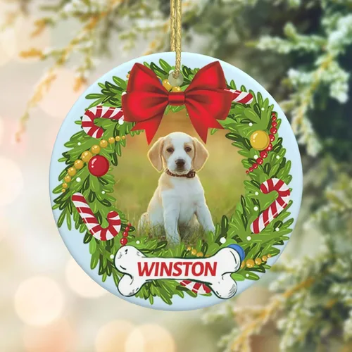 Vista 9 de Adorno conmemorativo personalizado para perro, 2025, con imagen de perro, foto y nombre, adornos para árbol de Navidad, regalo personalizado