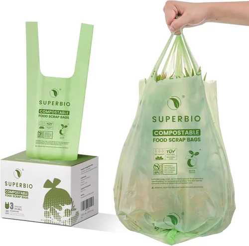 Vista 13 de SUPERBIO Bolsas compostables para restos de comida con asa de 1.6 galones, bolsas pequeñas de compost con asas, 50 unidades, 2 paquetes, BPI y OK