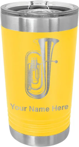 Vista 13 de LaserGram Vaso de pinta aislado al vacío de 16 onzas, tuba, grabado personalizado incluido (negro) Engraved Gift for Tuba Players, Vacuum