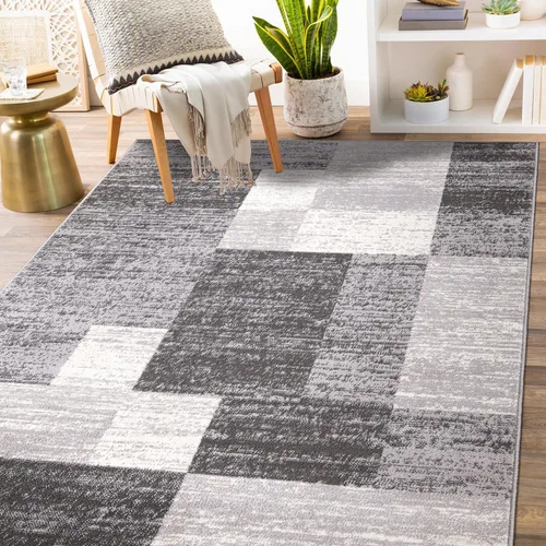 Vista 9 de Rugshop Geometric Boxes Oslo - Alfombra moderna para sala de estar, color gris, 2 x 7 pies