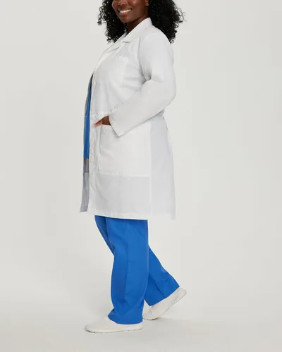 Vista 2 de Landau Abrigo de laboratorio de longitud completa con 5 bolsillos y 3 botones para mujer 3165, Blanco