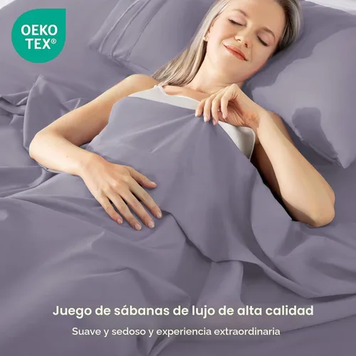Vista 2 de ROSE&RISY Juego de sábanas tamaño King color lavanda claro, juego de sábanas suaves de 4 piezas, transpirable y refrescante, incluye 1 sábana 11