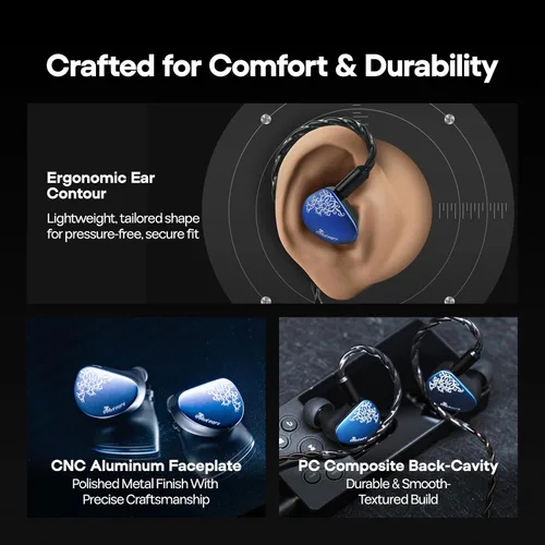 Vista 5 de Linsoul Kiwi Ears Cadenza II 10mm controlador de titanio en el monitor de oído, auriculares IEM con cable HiFi con KARS 2.0, equilibrio tonal
