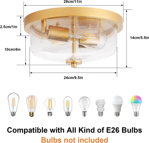 Vista 6 de Foucasal Luces de techo doradas para interiores y exteriores, luces móviles y de baño con paneles de vidrio sembrado
