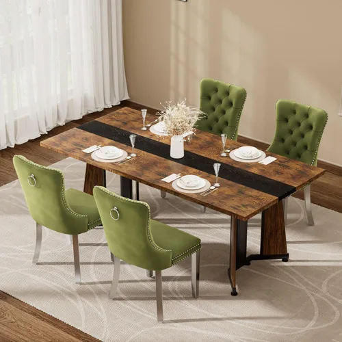Vista 14 de Juego de mesa de comedor de 5 piezas con 4 sillas, mesa de comedor rectangular de madera de 71 pulgadas con sillas de comedor de terciopelo, tablero