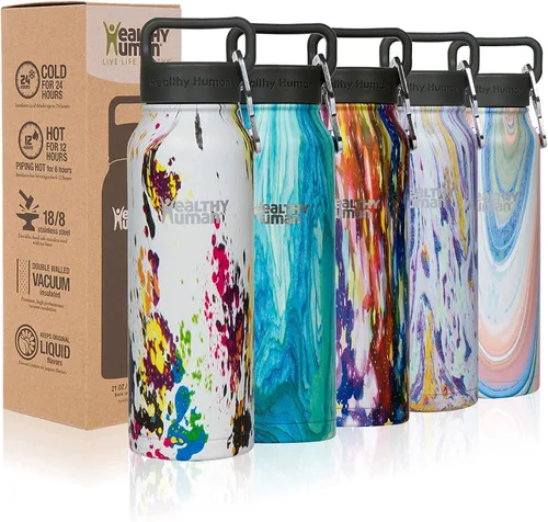 Vista 6 de Botella de agua saludable y humana, sin BPA, para deportes, viajes, de acero inoxidable, aislada