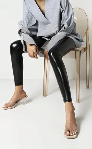 Vista 2 de vivianly Sandalias de tacón transparente para mujer, tacones gruesos transparentes, sin espalda, puntera abierta, sin cordones, zapatos de vestir