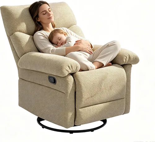 Vista 13 de Mecedora para cuarto de bebé, reclinable manual giratorio Pana beige