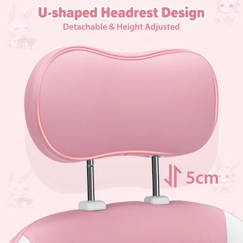 Vista 6 de Silla de juegos rosa para niñas y niños, sillas de computadora de masaje con lindo conejito Cute Silla Gamer 135° Reclining Game Cahir with