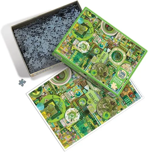 Vista 2 de Cobble Hill - Rompecabezas de 1000 piezas, colección Rainbow: verde, póster de muestra incluido