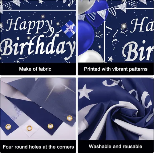 Vista 6 de Decoraciones de cumpleaños azules para hombres, decoraciones de feliz cumpleaños para hombres, mujeres, niños, decoración de fiesta, telón de fondo