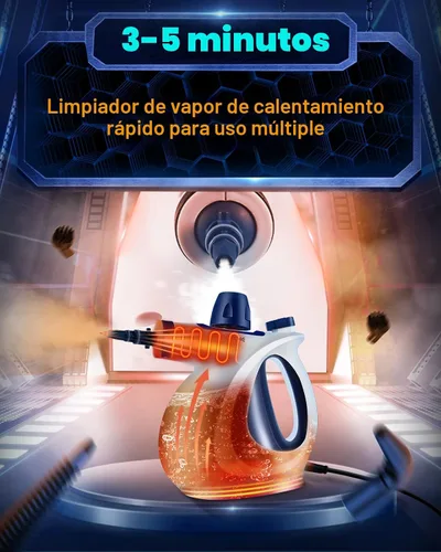 Vista 3 de Limpiador de vapor a presión de mano con juego de accesorios de 11 piezas, vaporizador multisuperficie para limpieza, limpiador de vapor natural