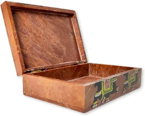 Vista 2 de Hashcart - Joyero decorativo, diseño de elefante con caja de mármol (6.0 x 4.0in)