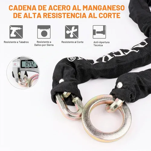 Vista 3 de Candado de cadena de bicicleta resistente de 4 pies, 0.472 in de grosor, bloqueo de disco de 0.630 in para motocicletas, scooters, puertas