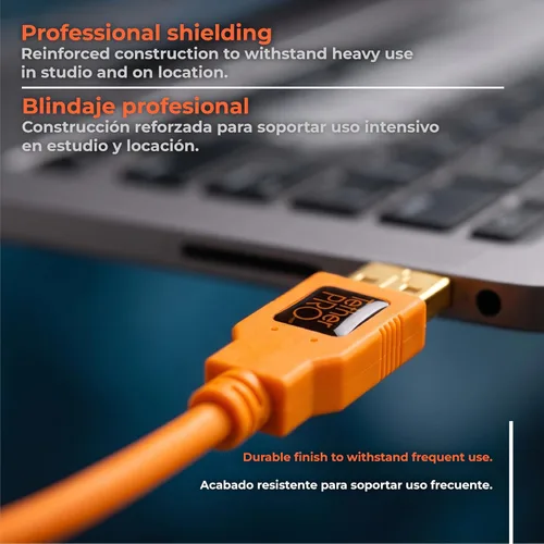 Vista 5 de Tether Tools TetherPro - Cable USB 2.0 a Mini-B de 5 pines para transferencia rápida y conexión entre cámara y computadora, naranja de alta