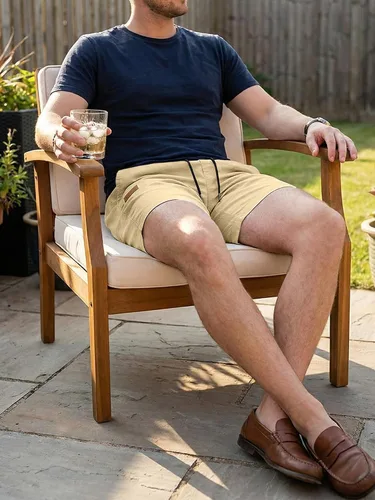 Vista 6 de JMIERR Pantalones cortos casuales de algodón con cordón de verano para la playa de sarga elástica chino golf corto con bolsillos Beige