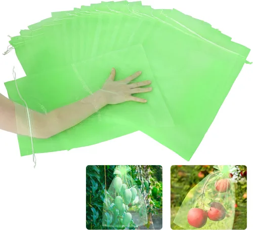 Vista 10 de Kikhope 100 bolsas de protección de frutas, bolsa de malla para cubierta de frutas de jardín de 8 x 6 pulgadas, bolsas de red de frutas con cordón