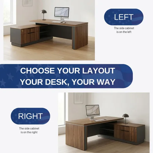 Vista 6 de OfficeSimpli - Escritorio ejecutivo en forma de L con cajones, 64 x 63 x 30 pulgadas, fabricado en Estados Unidos, envío mayormente ensamblado
