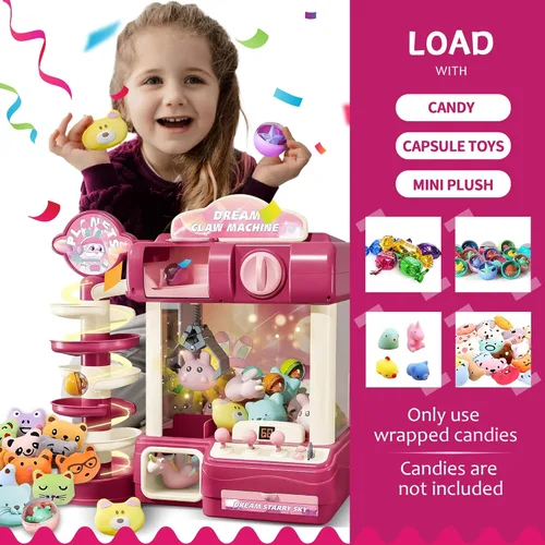 Vista 5 de Máquina de garras para niños, mini máquina expendedora de juguetes para niñas, juguete de juego de arcade para edades de 8 a 13 años, máquina