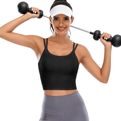 Vista 8 de Vorcy Brasier deportivo con relleno para mujer, camiseta corta con brasier integrado