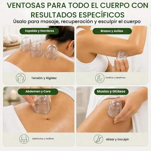 Vista 2 de Juego de terapia de ventosas de silicona 6 tazas de masaje profesional Kit de taza de terapia de ventosas para masaje, liberación miofascial